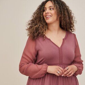 Babydoll Fabric Mix Super Soft Balloon Chiffon Sleeve Top 4X